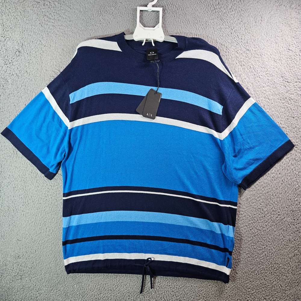 $100 NEW Armani Exchange T-Shirt Men Large Lightweight Striped Cotton Silk Blend